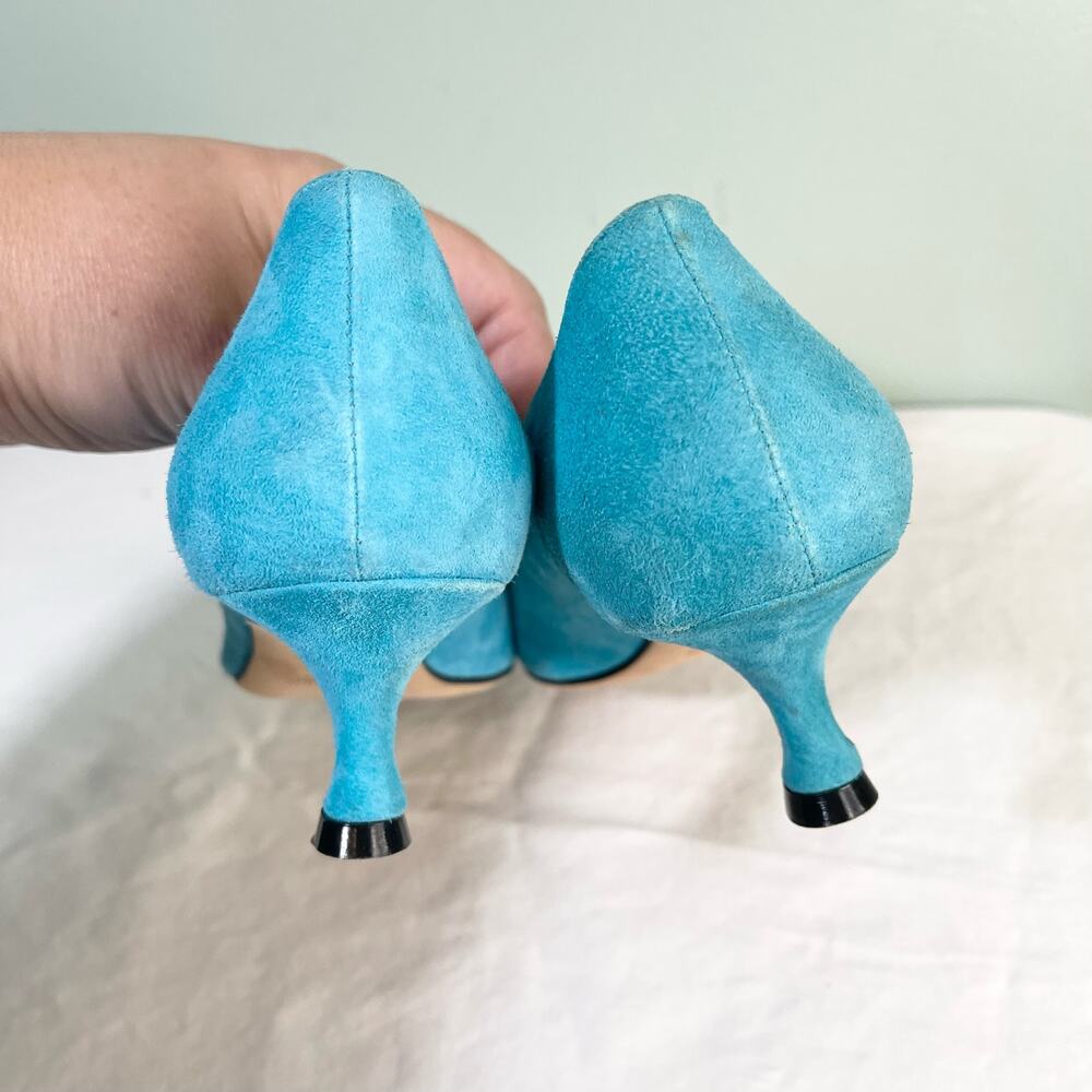 Pancaldi for Diane B Teal Blue Classic Pointed Suede Kitten Pump Heel Size 35 - Picture 4 of 8
